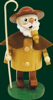 Räuchermann – detailreicher Schäfer mit Stab und Pfeife, beige und dunkelbraun, Holzfigur aus dem