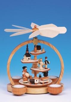 Tischpyramide – detailreiche Stufenpyramide mit Weihnachtsmann, Engel und Seiffener Dorf aus