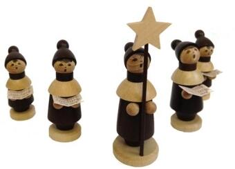 Miniaturfiguren Kurrendefiguren mit Sternsänger aus Holz, braun, von Spielwarenmacher Günther e.K.,