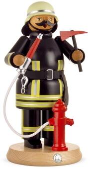Räuchermann tapferer Feuerwehrmann mit Schlauch und rotem Hydrant aus Holz von Kleinkunst aus dem
