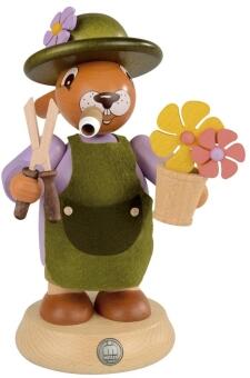 Räucherfigur – lustiger Osterhase Gärtner mit Blumentopf und rauchender Zigarre – BxHxT 14 x 18 x 14