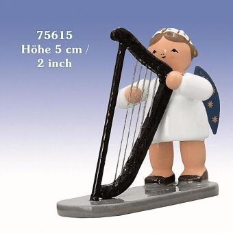 Miniaturfigur Engel mit Harfe aus Holz, weiß-blau-golden, von KWO Kunstgewerbe-Werkstätten Olbernhau