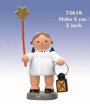 Miniaturfigur Engel mit Verkündigungsstern und Laterne in weiß, gold und blau von KWO