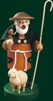 Räuchermann Schäfer mit Schaf und Pfeife, bunt bemalte Holzfigur aus dem Erzgebirge von Richard
