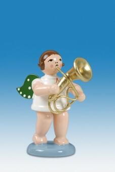 Holzfigur Engel mit Baritonhorn und Krone Höhe 6 cm von KDE-Kunstgewerbliche Drechslerei Ellmann,