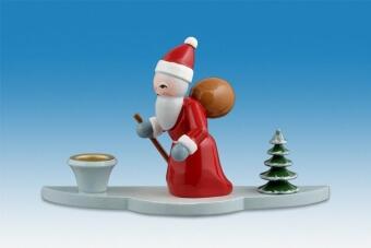 Kerzenhalter Weihnachtsmann mit Bäumchen Höhe 7 cm aus Holz von KDE-Kunstgewerbliche Drechslerei