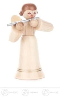 Engel mit Querflöte und langem Rock aus naturbelassenem Holz, Erzgebirge Figur von Großhandel
