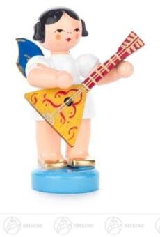 Engel mit Balalaika stehend, blaue Flügel Höhe ca 5,5 cm aus Holz von Großhandel Dregeno,