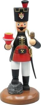 Räuchermann Bergmann mit Tülle in Weiß aus Holz, handbemalt, mit Kerze und schwarzer Uniform von