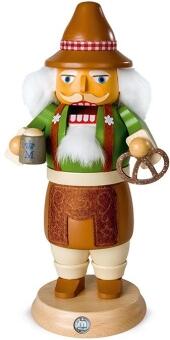 Räuchermann – farbiger Bayer mit Lederhosen und Filzhut, Bierkrug und Brezel aus Holz von Kleinkunst