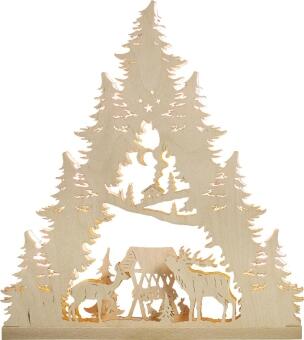 LED Lichterspitze Hirschfamilie aus Holz mit Waldmotiv von Weigla Günter Gläser Leuchtenherstellung,