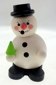 Räuchermann Schneemann mit Baum und schwarzem Zylinder aus Holz, bunt bemalt von Hess Holz