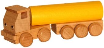 Holzspielzeug gelber Tanklastzug von Erzgebirgische Holzspielwaren Ebert, ca. 15 cm, naturfarbener