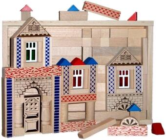 Holzspielzeug Baukasten Elegant mit gestalteten Häuserfassaden aus Holz von Erzgebirgische