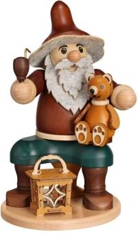 Räucherfigur Wichtel Höhe 23cm aus Holz mit Laterne und Teddybär von Zeidler Holzkunst GmbH,
