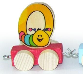 Holzdekoration Zahl 0 mit buntem Raupenmotiv auf Rädern von Hess Holz Spielzeug, 5 cm