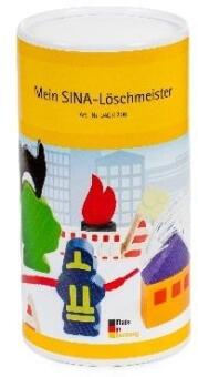 Holzspielzeug Feuerwehrspiel Tatütata in runder Verpackung mit Feuerwehrmotiven und Aufdruck Mein