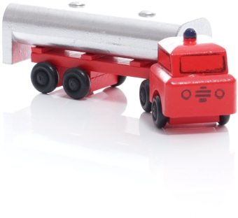 Holzspielzeug buntes Miniatur-Feuerwehrauto Tanklastzug von Traditionelles Holzspielzeug Robbi