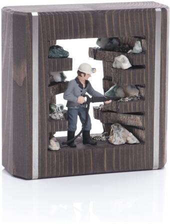 Miniaturbergwerk - Kumpel aus Zinn mit Bohrhammer im Stollen mit Zinnader Bunt - Ansicht Vorne - Hergestellt im Erzgebirge