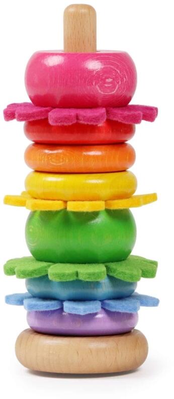 Holzspielzeug - farbiger Steckturm Blume - BxH 6,5x6,5cm