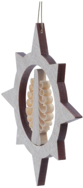 Christbaumschmuck - Ausgefräster Stern mit gestochenen Spanbaum Natur - Ansicht Links - Fadenlänge