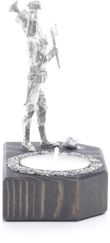 Teelichthalter - Bergmann Steiger mit Erz in der Hand mit Teelicht - Ansicht Hinten - Handbemalt