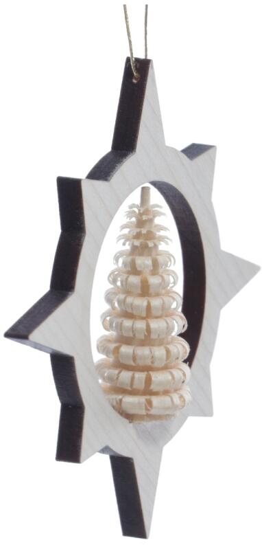 Christbaumschmuck - Ausgefräster Stern mit Ringelbaum Natur - Ansicht Rechts - Damit kommt jeder