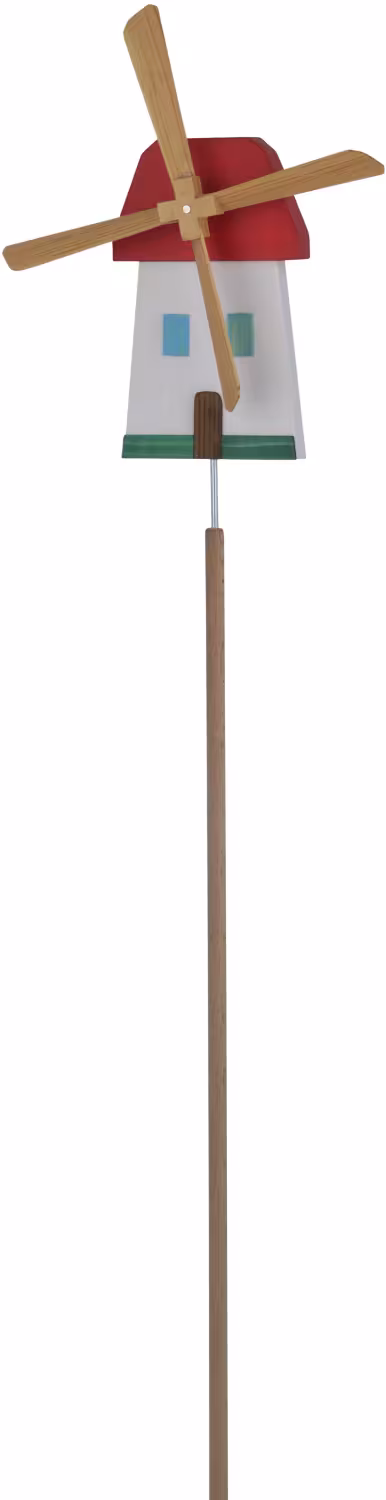 Windspiel Mühle Länge 65cm aus Holz mit rotem Dach und drehenden Flügeln von Holzspielzeug und