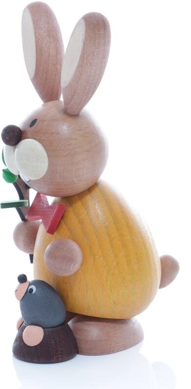 Osterfigur – liebevoll gestalteter Osterhase mit Maulwurf und grünem Zweig – BxHxT ca. 6x12x6 cm -