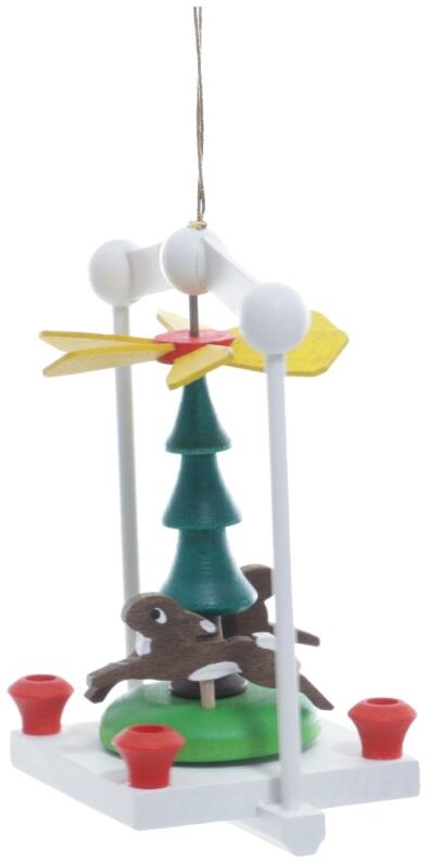 Baumbehang - Minipyramide mit Hasen und Baum- Ansicht Seite - Dreht sich durch Wärme