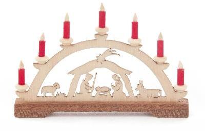 Mini-Schwibbogen Christi Geburt, rote Kerzen BxHxT 70x45x10mm