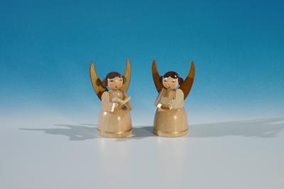 Miniatur Musikengelpaar Standfiguren, natur Trompeter und Sänger Höhe ca 4,8 cm