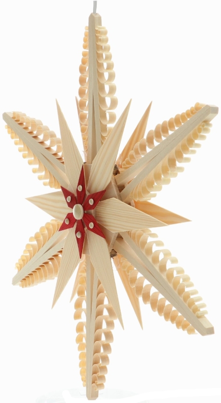 Spanstern beleuchtet mit 6 Bäumchen – Natur - Ansicht Links - Stern ist elektrisch beleuchtet