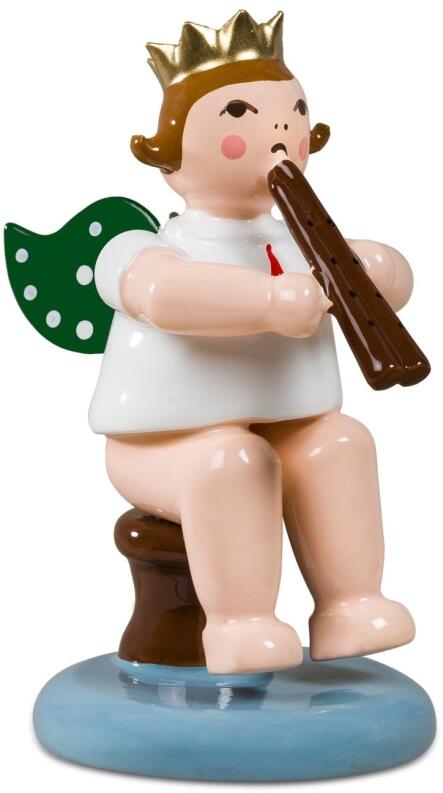 Engel sitzend mit Doppelflöte ohne Krone Höhe ca. 6cm