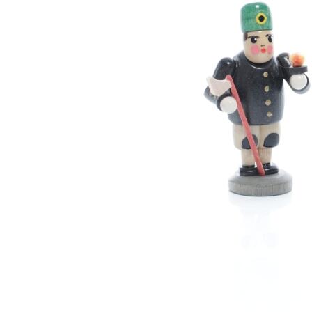 Miniaturfigur -Bergmann mit Fackel und Axt und grünem Hut, Bunt - Ansicht Vorne - Hergestellt im Erzgebirge