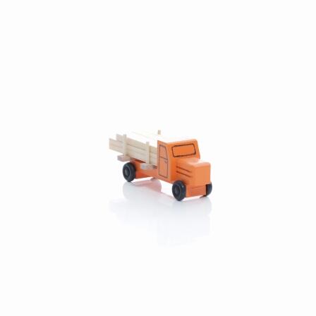 Holzspielzeug - Miniaturfahrzeug Lastenauto mit Langholz Bunt - Ansicht Vorne - Hergestellt im Erzgebirge