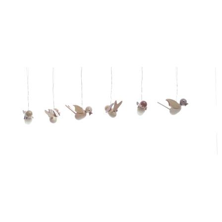 Strauchbehang - 6er Set - Singvögel naturfarben zum Aufhängen