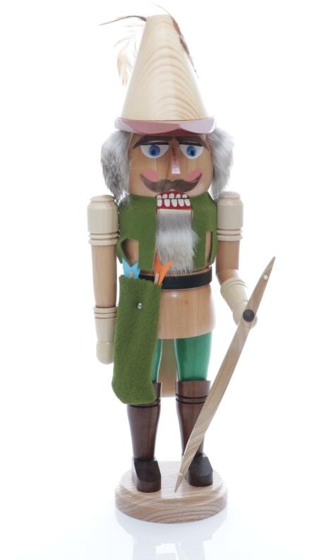 Weihnachtsfigur - Nußknacker Robin Hood mit Pfeil & Bogen - Ansicht Vorne - Hergestellt im