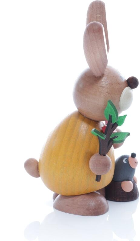 Osterfigur – liebevoll gestalteter Osterhase mit Maulwurf und grünem Zweig – BxHxT ca. 6x12x6 cm -