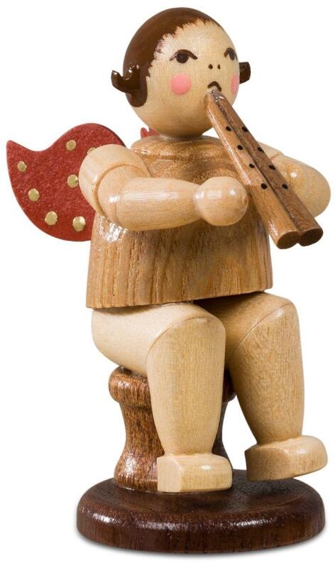 Holzfigur Engel mit Doppelflöte und Krone Höhe 6,5cm