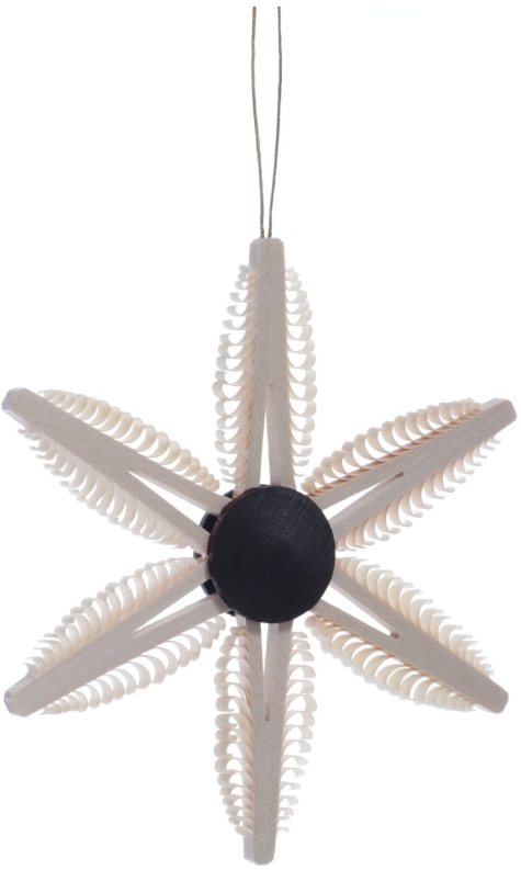 Christbaumschmuck - Spanstern -braune Nabe - 6 gestochene geschlitzte Bäumchen - Ansicht Vorne -