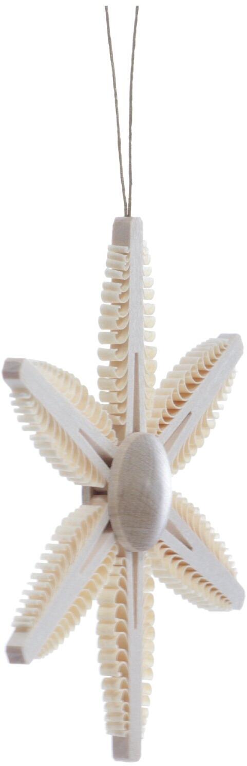 Christbaumschmuck - Spanstern mit 6 gestochenen Bäumchen & geschlitzt - Ansicht Rechts  - Fadenlänge