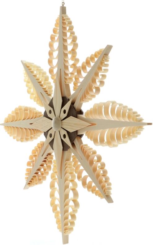 Spanstern 8 eckig Mitte mit Stern und dunklem Furnier - Ansicht Links - mit handgestochenen Bäumchen