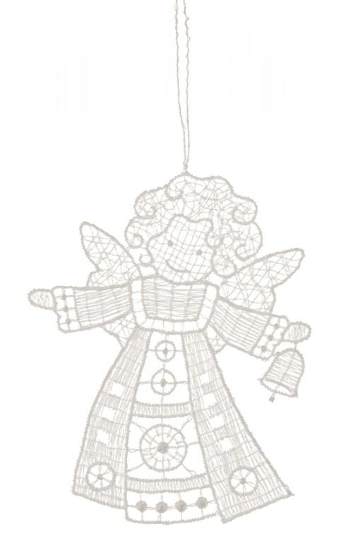 Baumbehang Engel mit Glocke Plauener Spitze BxHxT 9x9x0,1cm