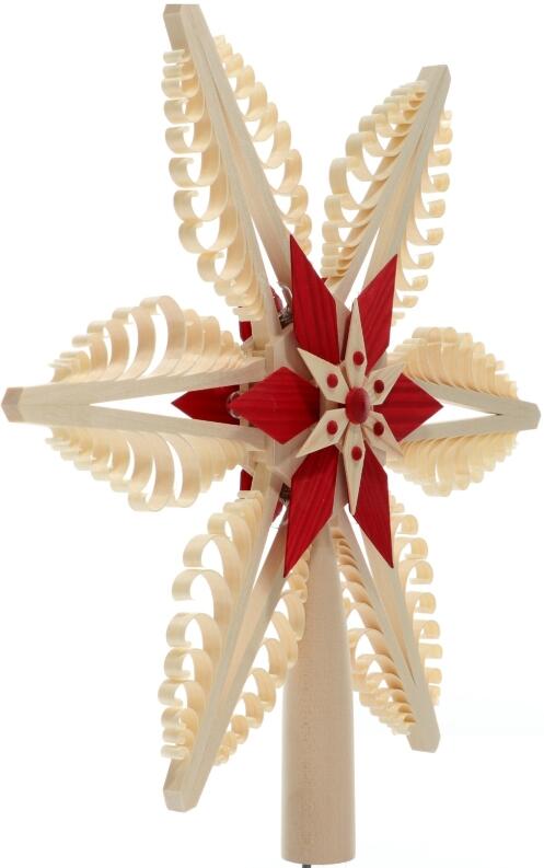 Christbaumspitze Spanstern el. Beleuchtet Mittig mit Holzstern Rot - Ansicht Rechts - im Shop gibt