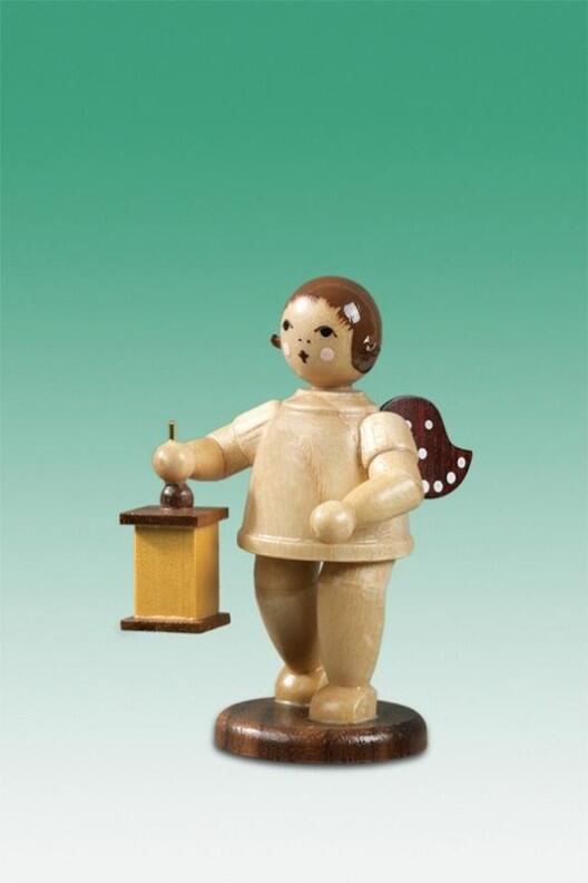 Holzfigur Engel mit Lampion Laterne natur ohne Krone Höhe 6,5cm