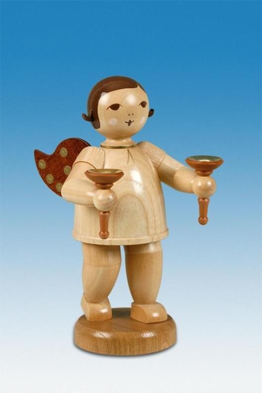 Holzfigur Engel mit 2 Tüllen ohne Krone Höhe 22cm