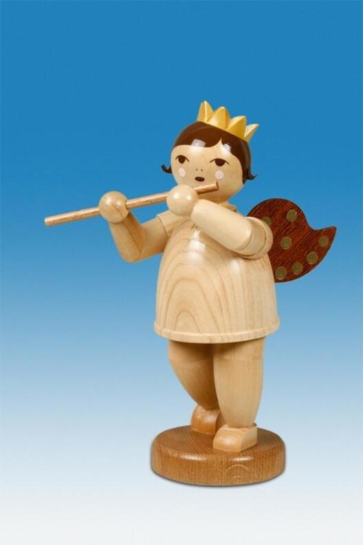 Holzfigur Engel mit Querflöte ohne Krone Höhe 22cm