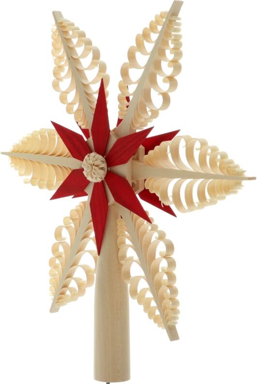 Christbaumspitze Spanstern Rot/Natur el. Beleuchtet Mittig Stern - Ansicht Vorne - mit