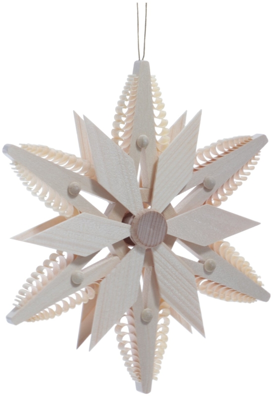 Christbaumschmuck - Spanstern mit 6 gestochenen Bäumchen & 6 Holzsternsegmenten Beidseitig -